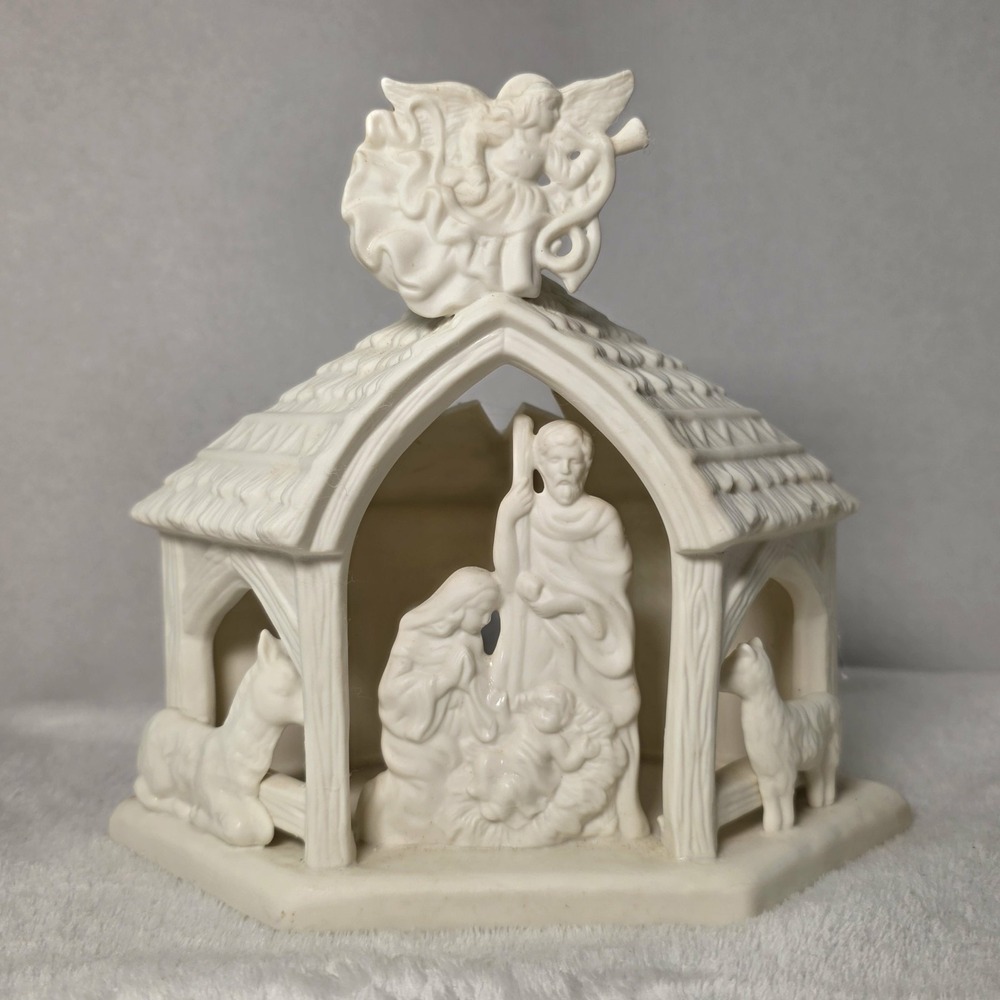 PartyLite Bisque Porcelain 7312 "O Little Town" Tealight Candle Holder Nativity